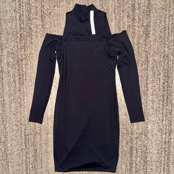 Susan Monaco Women's Mock Neck Open Shoulder Dress in Black Small NWT - Picture 1 of 11